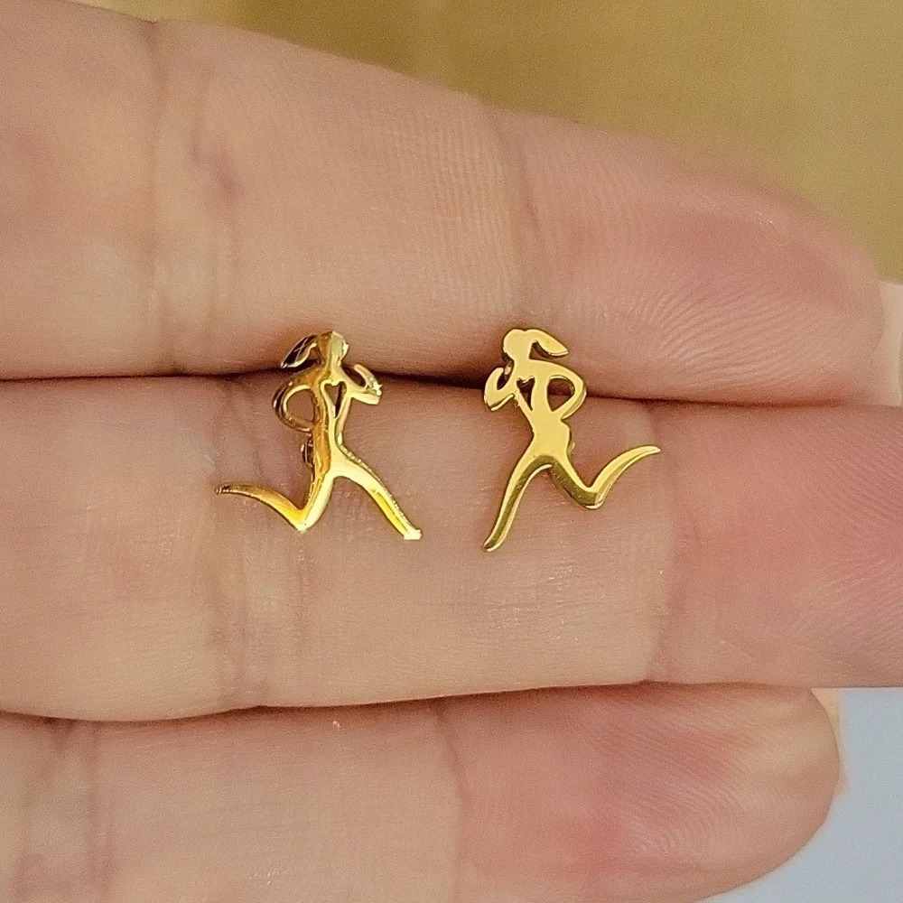 Female Runner Stud Earrings, Silver